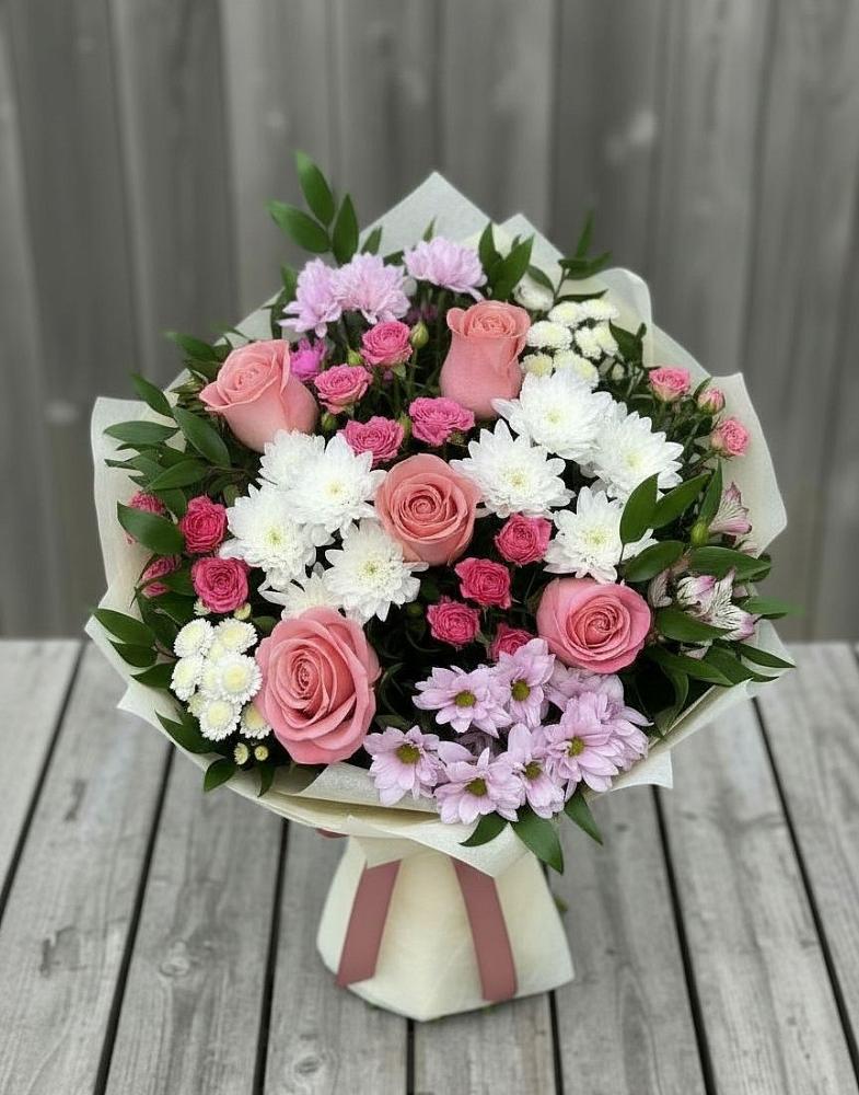 Букет цветов из: Альстромерии, Гвоздики, Розы и Хризантемы в Ямской