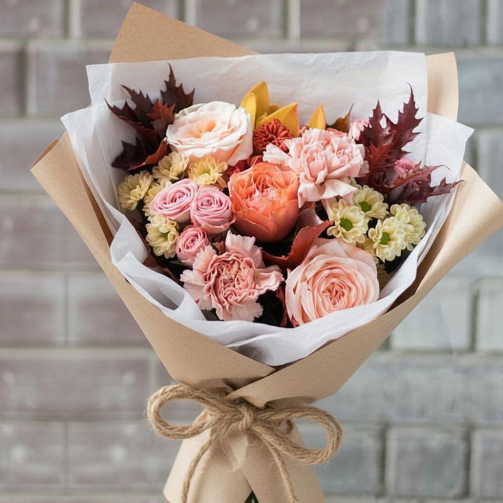 Букет цветов из: Гвоздики, Хризантемы и Розы в Ямской