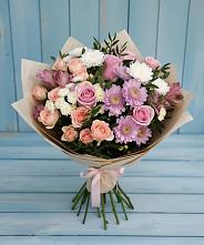 Букет цветов из:  Хризантемы, Розы и Альстромерии в Ямской