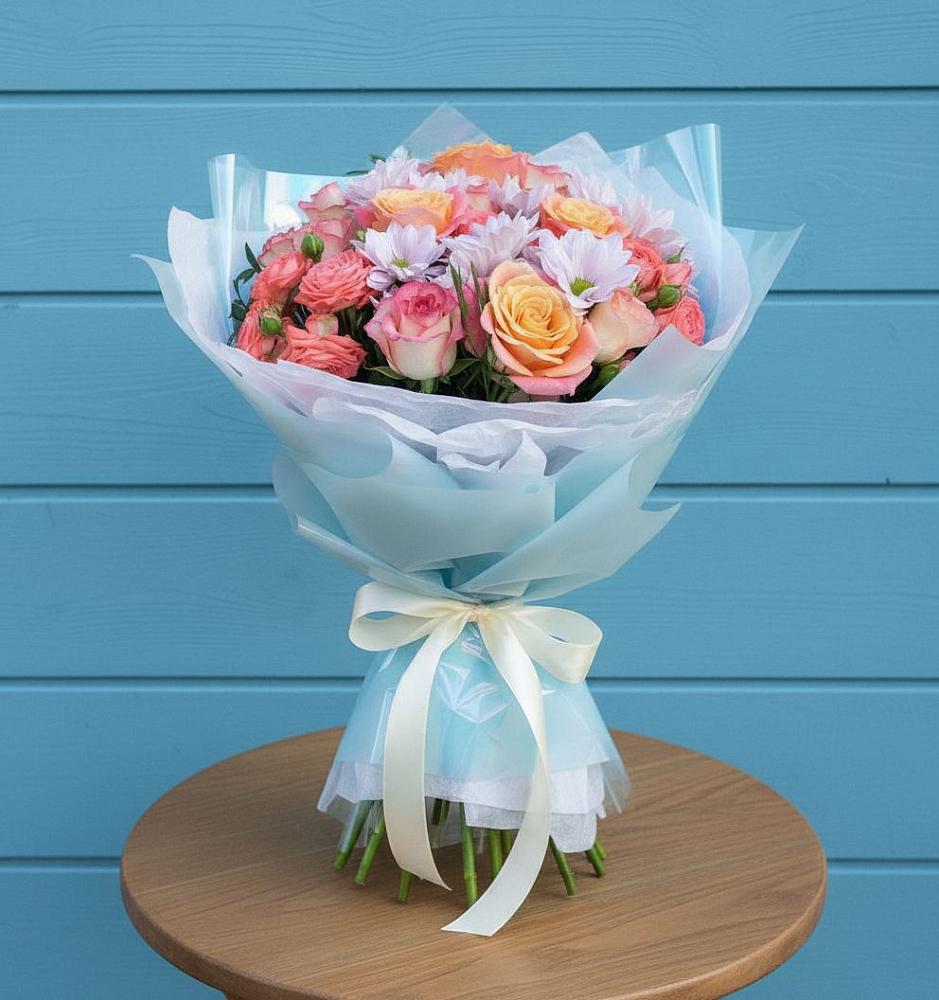 Букет цветов из: Хризантемы и Розы в Ямской