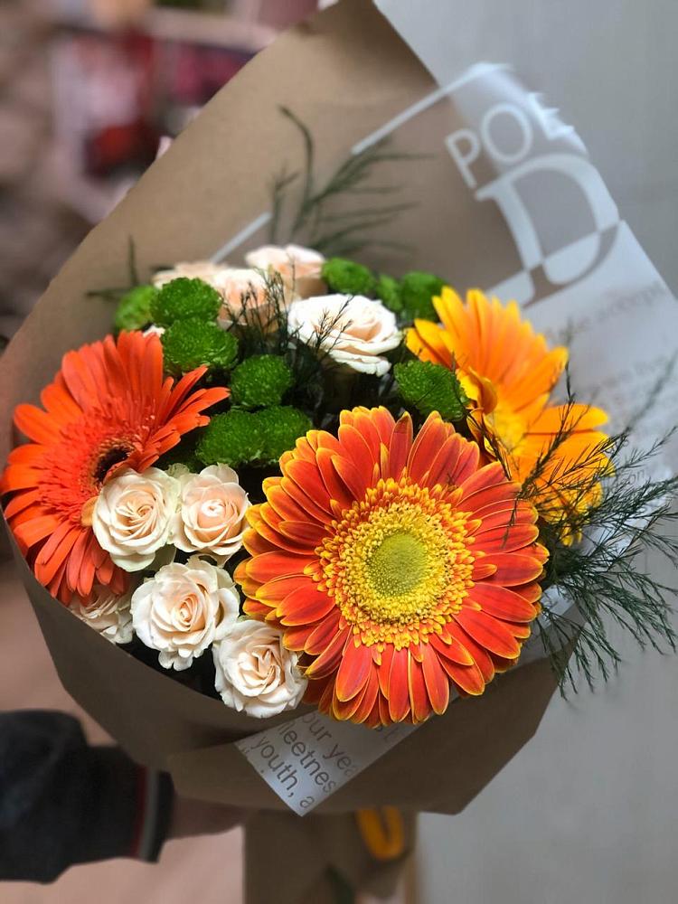 Букет цветов из: Герберы, Хризантемы и Розы в Ямской