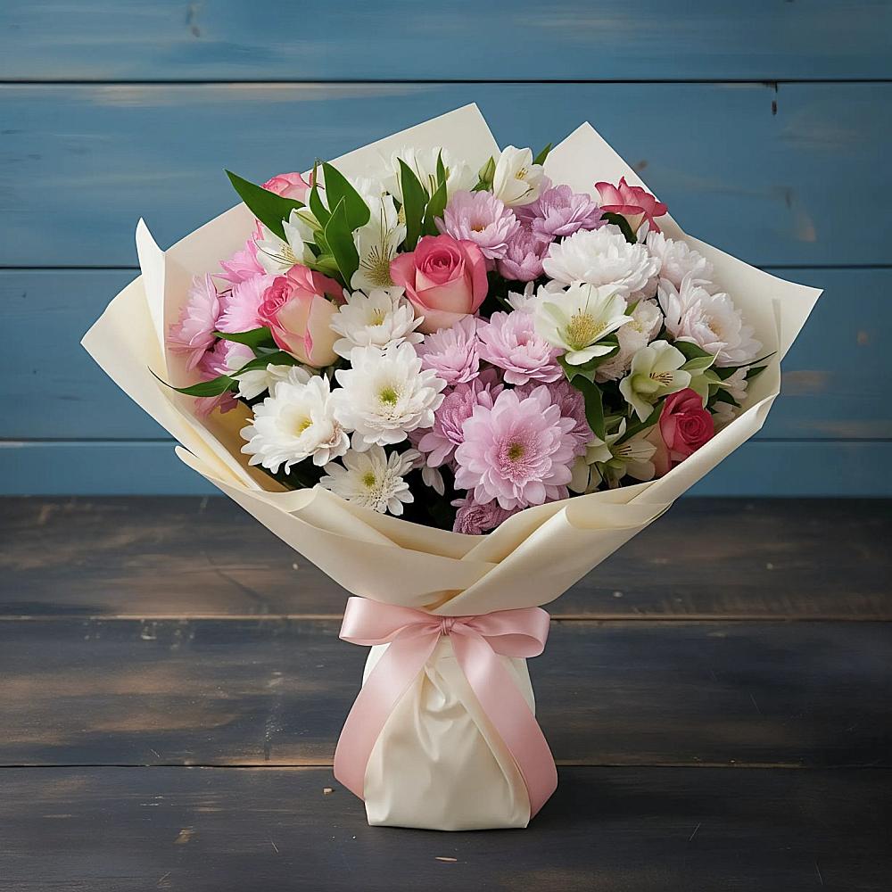 Букет цветов из: Хризантемы, Альстромерии и Розы в Ямской